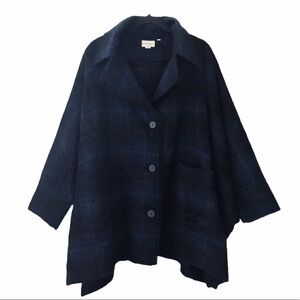 Pure DKNY Blue Plaid Wool Alpaca Blend Coat One Size